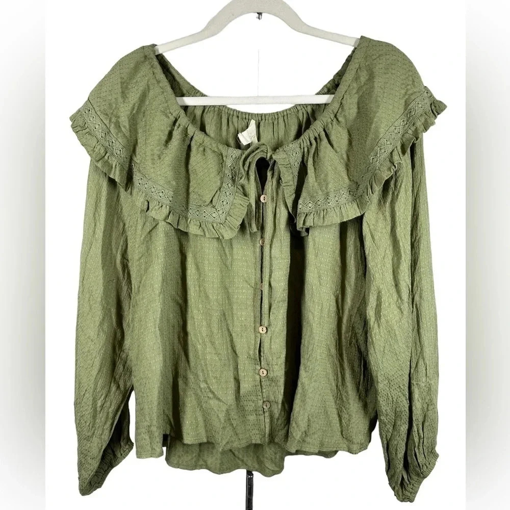 Promesa NWT Prairie Collar Green Button Front size Small NWT Feminine Girlie